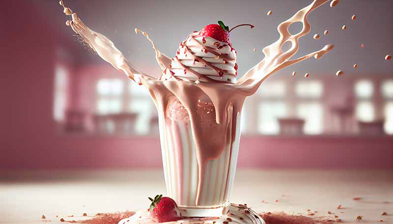 Erdbeer-Schoko Milchshake mit KI in Szene gesetzt